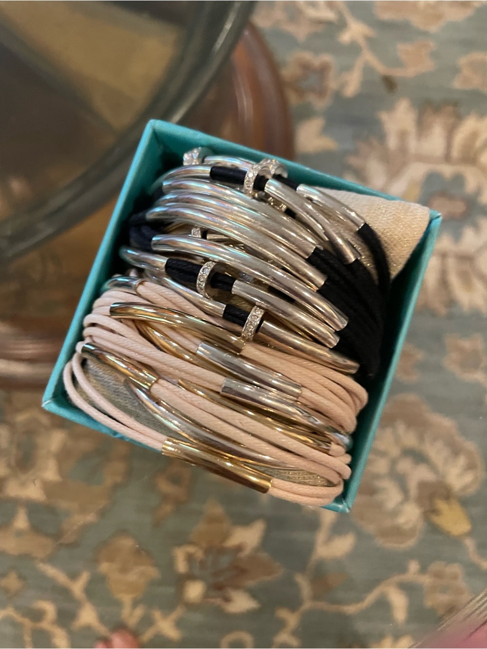 Awesome!! Stackable Black/Slvr and Tan/Silver Cord Bracelet Set. NWOT.